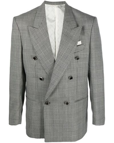 Canaku Double-breasted Checked Wool Blazer - Grey