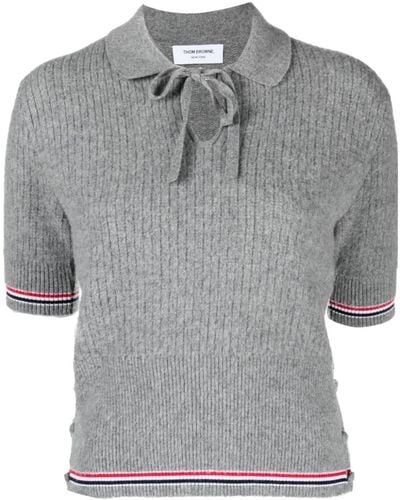 Thom Browne Rwb-stripe Knitted T-shirt - Grey