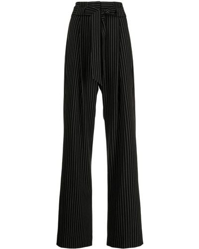 Michelle Mason Pantalon taille-haute à fines rayures - Noir