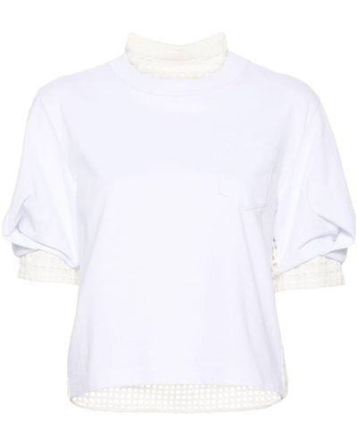 Sacai T-Shirt mit Lochstrickmuster - Weiß