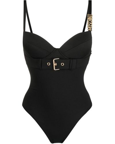 Moschino Logo-plaque Belted Swimsuit - Black