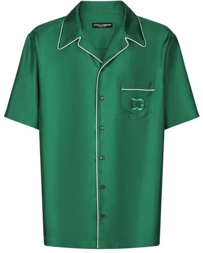 Dolce & Gabbana Embroidered-logo Silk-twill Shirt - Green