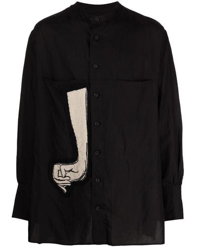 Yohji Yamamoto Arm-appliqué Oversized Shirt - Black