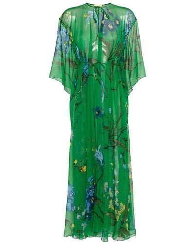 Erdem Floral-print Semi-sheer Dress - Green