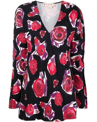 Marni Top con motivo de rosas - Negro