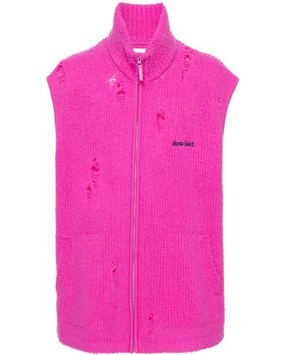 Doublet Embroidered-logo Distressed Vest - Pink