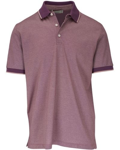 Canali Striped-trim Cotton Polo Shirt - Purple