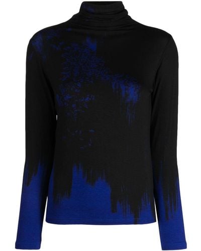 Y's Yohji Yamamoto Graphic-print High-neck Sweater - Blue