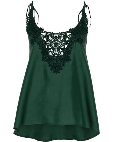 P.A.R.O.S.H. Lace-panelled Silk Tank Top - Green