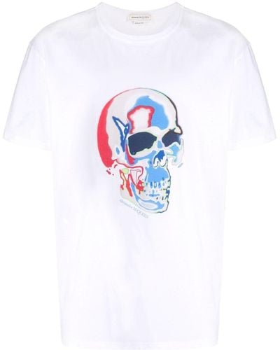 Alexander McQueen Alexander MC Königin weißes T -Shirt mit solarisiertem Schädeldruck - Blanco