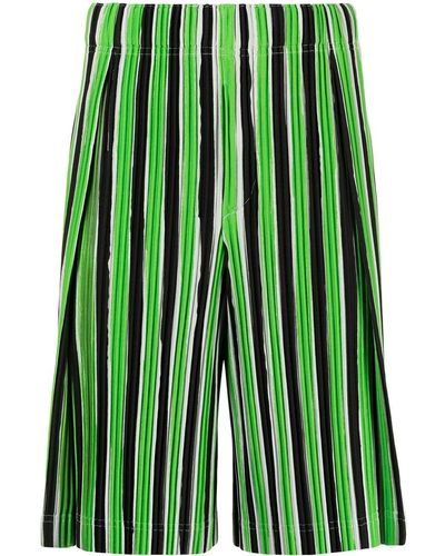 Homme Plissé Issey Miyake Striped Plissé Track Shorts - Green