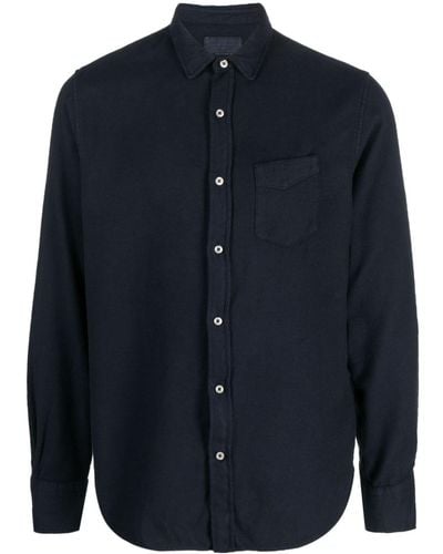 Officine Generale Long-sleeved Cotton Shirt - Blue