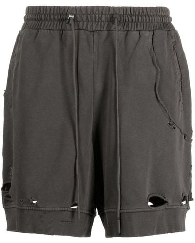C2H4 Distressed-effect Cotton Shorts - Black