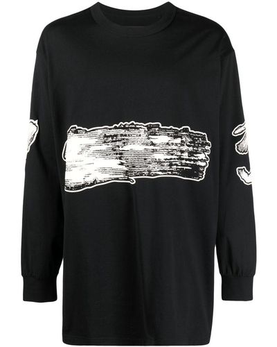 Y-3 Abstract-pattern Cotton T-shirt - Black