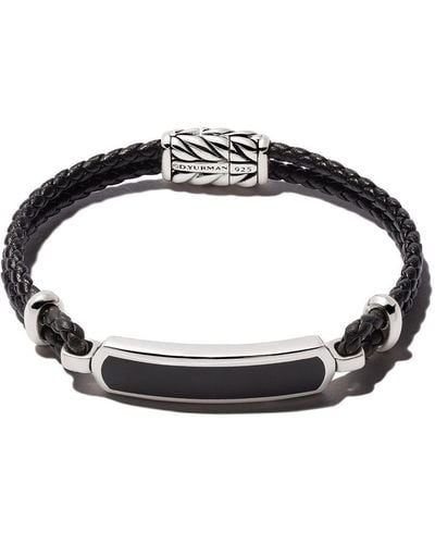 David Yurman Exotic Stone Bar Station Onyx Leather Bracelet - Black