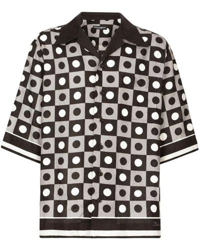 Dolce & Gabbana Geometric-print Linen Shirt - Black