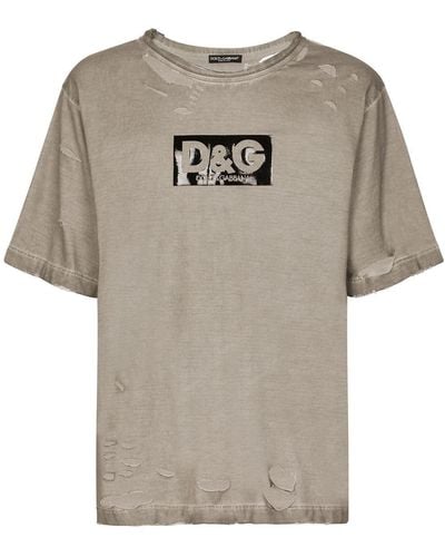 Dolce & Gabbana T-Shirt im Distressed-Look - Grau