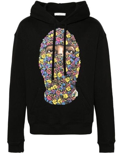 ih nom uh nit Floral-print cotton hoodie - Noir