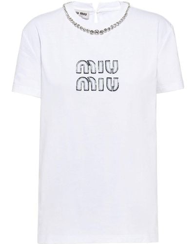 Miu Miu T-shirt Verfraaid Met Kristallen - Wit