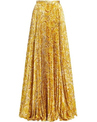 Versace Barocco-print Pleated Satin Skirt - Yellow