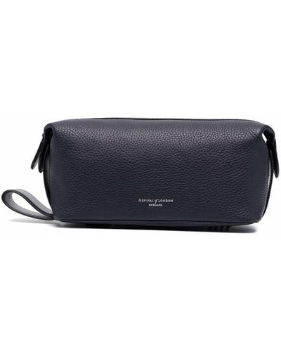 Aspinal of London Reporter Leather Wash Bag - Blue