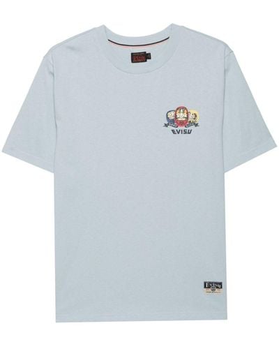 Evisu T-Shirt mit "Daruma"-Print - Blau