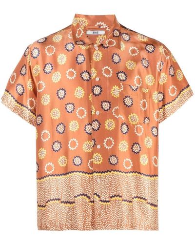 Bode Floral Print Silk Shirt - Orange