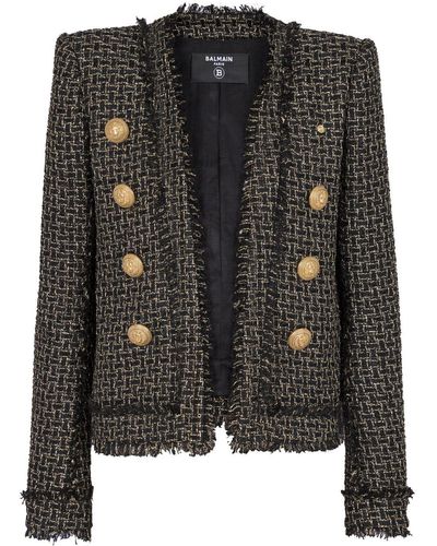 Balmain Jacke Aus Metallic-tweed Mit Zierknöpfen - Schwarz