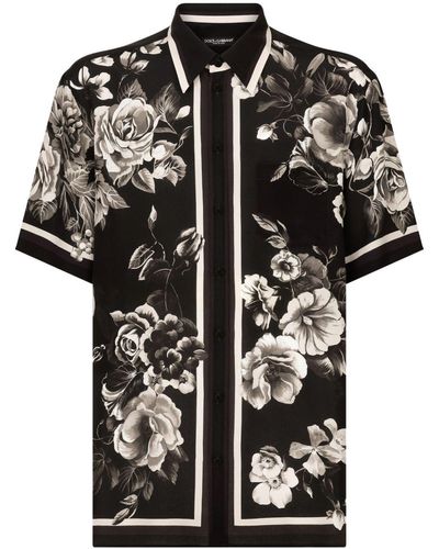 Dolce & Gabbana Floral-print Silk Shirt - Black