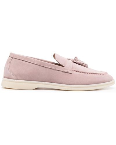 SCAROSSO Tassel Detail Suede Loafers - Pink