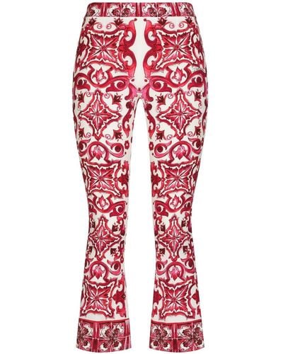 Dolce & Gabbana Pantaloni a zampa con stampa majolica - Rosso