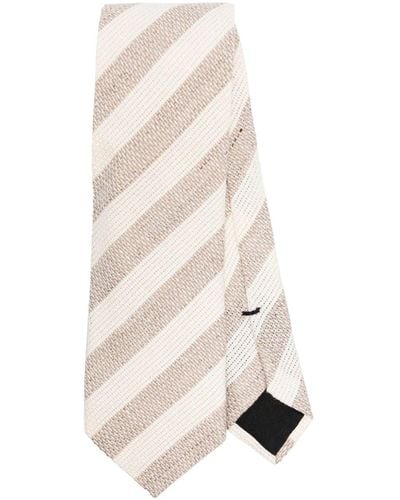 BOSS Striped Slub-texture Tie - Natural