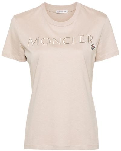 Moncler T-Shirt mit Logo-Stickerei - Natur