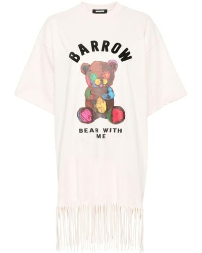 Barrow Fransen-T-Shirt mit geflocktem Logo - Weiß