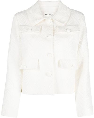 P.A.R.O.S.H. Embossed-texture Cropped Jacket - White