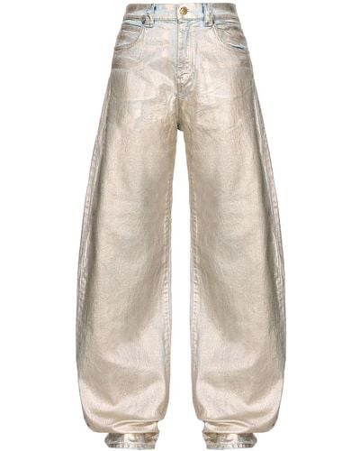 Pinko Metallic Wide-Leg Jeans - White