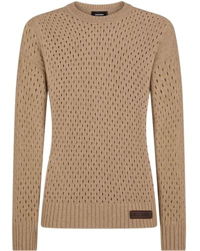 DSquared² Logo-patch Pointelle-knit Jumper - Brown