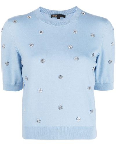 Maje Clover-embellished Wool Top - Blue