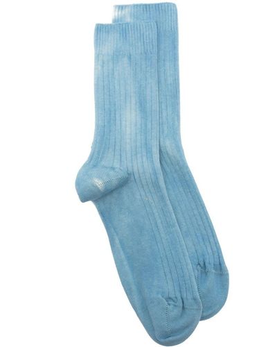 Baserange Bleached-effect Ribbed-knit Socks - Blue