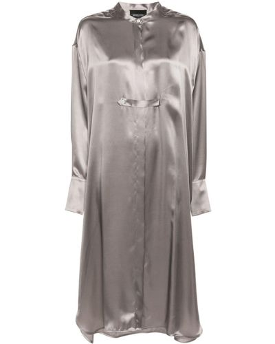 Simonetta Ravizza Long-sleeve Silk Dress - Gray