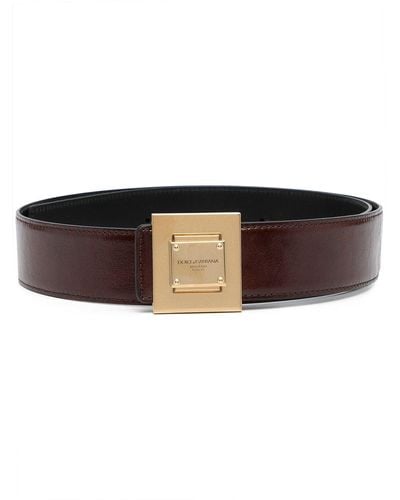 Dolce & Gabbana Engraved-logo Leather Buckle Belt - Brown