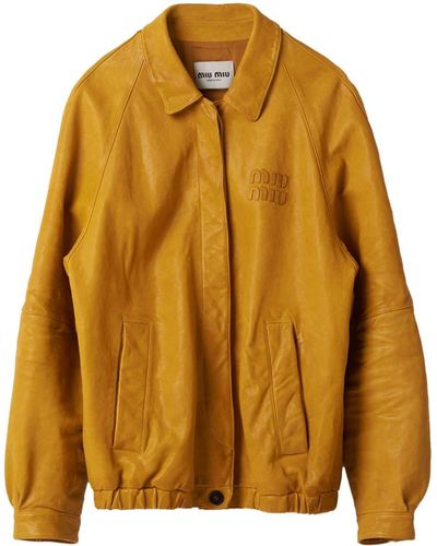 Miu Miu Logo-appliqué Leather Jacket - Yellow