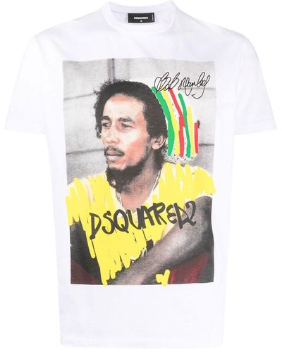 DSquared² Bob marley cooles weißes T -Shirt - Multicolore