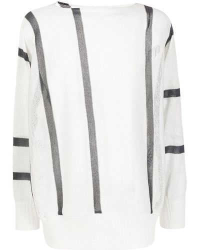 Sulvam Striped Semi-sheer Sweater - White