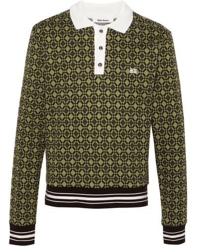 Wales Bonner Organic Cotton Jacquard Polo Shirt - Green