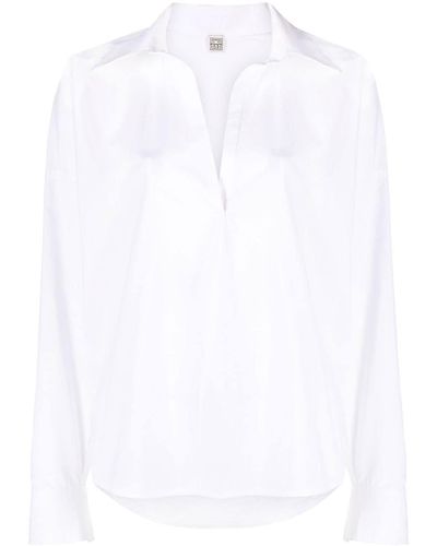 Totême Camisa de manga larga con cuello en V - Blanco