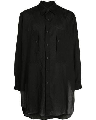 Yohji Yamamoto Pointed-collar Long-length Shirt - Black