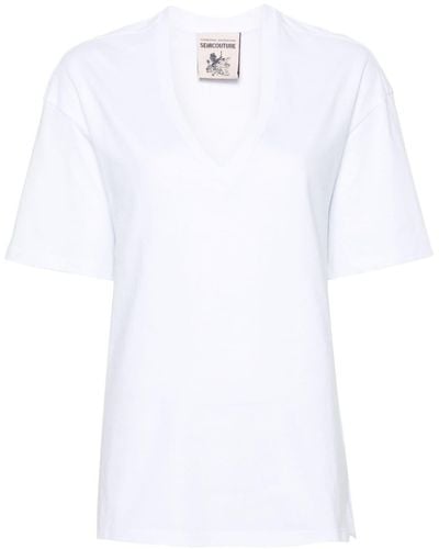 Semicouture T-Shirt mit V-Ausschnitt - Weiß