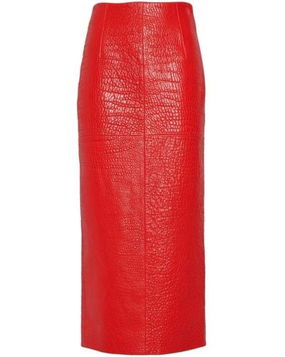 Prada Leather Pencil Skirt - Red