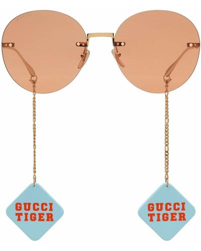 Gucci Round-frame Logo-charm Sunglasses - Metallic